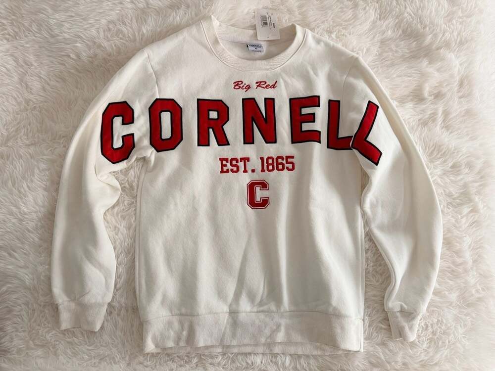 Cornell University Big Red Natural Crew Sweatshirt with Applique, Size M